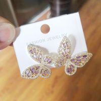 1 Pair Elegant Butterfly Inlay Copper Zircon Ear Studs sku image 7