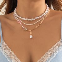 Vintage Style Geometric Round Letter Imitation Pearl Alloy Copper Plating Chain Women's Double Layer Necklaces main image 2