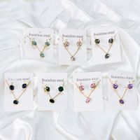 Fashion Geometric Stainless Steel Artificial Gemstones Earrings Necklace 1 Set sku image 29