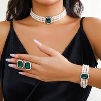 Estilo Vintage Geométrico Bloque De Color Perla De Imitación Aleación Enchapado Cadena Embutido Diamantes De Imitación Mujeres Conjunto De Joyas sku image 10