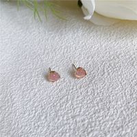 1 Pair Cute Sweet Heart Shape Stoving Varnish Plating Inlay Sterling Silver Opal Ear Studs sku image 2