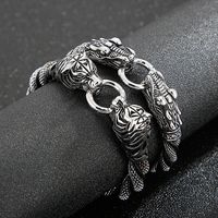 Vintage Style Tiger Dragon Cowhide Titanium Steel Knitting Men's Bracelets main image 6