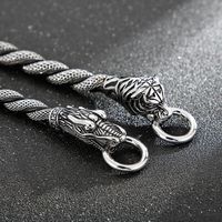 Vintage Style Tiger Dragon Cowhide Titanium Steel Knitting Men's Bracelets main image 2