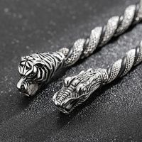 Vintage Style Tiger Dragon Cowhide Titanium Steel Knitting Men's Bracelets main image 3