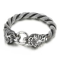 Vintage Style Tiger Dragon Cowhide Titanium Steel Knitting Men's Bracelets main image 4