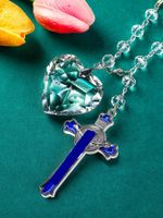 Simple Clear Heart Shaped Crystal Alloy Blue Enameled Cross Car Interior Charms main image 3