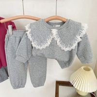 Casual Solid Color Cotton Blend Girls Clothing Sets sku image 2