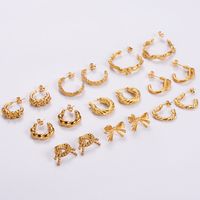 1 Pair Vintage Style C Shape Bow Knot Plating Stainless Steel 18K Gold Plated Ear Studs main image 3
