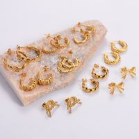 1 Pair Vintage Style C Shape Bow Knot Plating Stainless Steel 18K Gold Plated Ear Studs main image 1