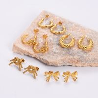1 Pair Vintage Style C Shape Bow Knot Plating Stainless Steel 18K Gold Plated Ear Studs main image 4