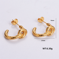 1 Pair Vintage Style C Shape Bow Knot Plating Stainless Steel 18K Gold Plated Ear Studs sku image 2