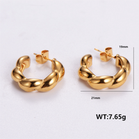 1 Pair Vintage Style C Shape Bow Knot Plating Stainless Steel 18K Gold Plated Ear Studs sku image 5