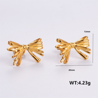 1 Pair Vintage Style C Shape Bow Knot Plating Stainless Steel 18K Gold Plated Ear Studs sku image 6