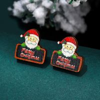 1 Pair Cute Christmas Hat Santa Claus Snowflake Wood Ear Studs main image 4
