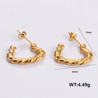 1 Pair Vintage Style C Shape Bow Knot Plating Stainless Steel 18K Gold Plated Ear Studs sku image 8