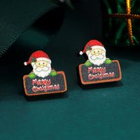 1 Pair Cute Christmas Hat Santa Claus Snowflake Wood Ear Studs sku image 4