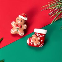 1 Par Lindo Árbol De Navidad Papá Noel Pan De Jengibre Enchapado Arílico Pendientes sku image 7