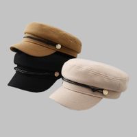 Frau Basic Britischer Stil Einfarbig Kette Gebogene Traufen Militärischer Hut main image 5