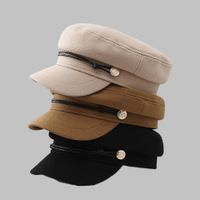 Frau Basic Britischer Stil Einfarbig Kette Gebogene Traufen Militärischer Hut main image 6