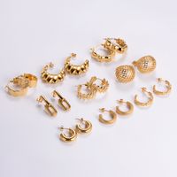 1 Pair Vintage Style C Shape Leaves Solid Color Plating 304 Stainless Steel 18K Gold Plated Ear Studs main image 3