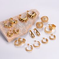 1 Pair Vintage Style C Shape Leaves Solid Color Plating 304 Stainless Steel 18K Gold Plated Ear Studs main image 1