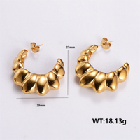 1 Par Estilo Vintage Forma De C Sale De Color Sólido Enchapado Acero Inoxidable 304 Chapados en oro de 18k Pendientes sku image 3