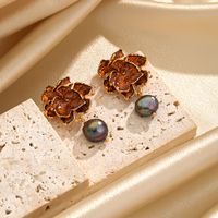 1 Pair Elegant Luxurious Lady Flower Plating Freshwater Pearl Copper 18k Gold Plated Drop Earrings main image 5