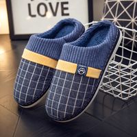 Unisex Casual Plaid Round Toe Cotton Slippers sku image 5