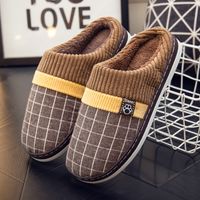 Unisex Casual Plaid Round Toe Cotton Slippers sku image 13