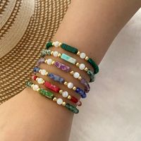 IG Style Vintage Style Geometric Color Block Stainless Steel Natural Stone Copper 18K Gold Plated Bracelets In Bulk main image 1