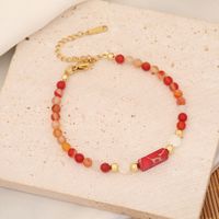 IG Style Vintage Style Geometric Color Block Stainless Steel Natural Stone Copper 18K Gold Plated Bracelets In Bulk main image 4