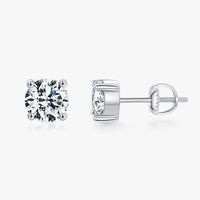 Ig Style Elegant Geometric Solid Color Sterling Silver Gra Plating Inlay Moissanite Rhodium Plated Ear Studs main image 8