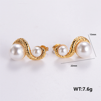 1 Pair Simple Style Solid Color Plating 304 Stainless Steel Pearl 18K Gold Plated Ear Studs main image 6