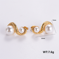 1 Pair Simple Style Solid Color Plating 304 Stainless Steel Pearl 18K Gold Plated Ear Studs sku image 8