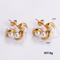 1 Pair Simple Style Solid Color Plating 304 Stainless Steel Pearl 18K Gold Plated Ear Studs sku image 7
