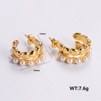 1 Pair Simple Style Solid Color Plating 304 Stainless Steel Pearl 18K Gold Plated Ear Studs sku image 2