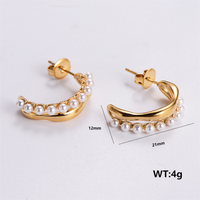 1 Pair Simple Style Solid Color Plating 304 Stainless Steel Pearl 18K Gold Plated Ear Studs sku image 3