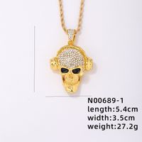 Hip-hop Punk Skull Stainless Steel Alloy Plating Inlay Rhinestones White Gold Plated Gold Plated Men's Pendant Necklace sku image 1