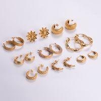 1 Pair Vintage Style Solid Color Plating 304 Stainless Steel 18K Gold Plated Ear Studs main image 2