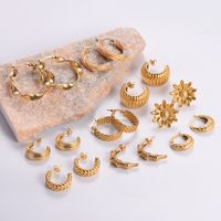 1 Pair Vintage Style Solid Color Plating 304 Stainless Steel 18K Gold Plated Ear Studs main image 1