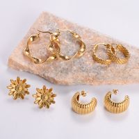 1 Pair Vintage Style Solid Color Plating 304 Stainless Steel 18K Gold Plated Ear Studs main image 3