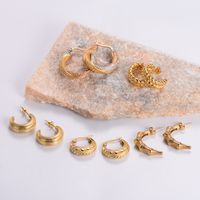 1 Pair Vintage Style Solid Color Plating 304 Stainless Steel 18K Gold Plated Ear Studs main image 4