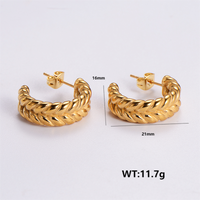 1 Pair Vintage Style Solid Color Plating 304 Stainless Steel 18K Gold Plated Ear Studs sku image 6