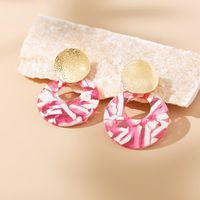 1 Piece Simple Style Commute Circle Round Lacquer Painting Plating Hollow Out Arylic Metal Gold Plated Drop Earrings main image 11