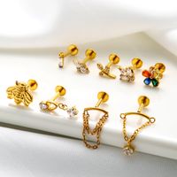 1 Piece Ig Style Vintage Style Geometric Flower Bow Knot Plating Inlay Titanium Alloy Zircon 18k Gold Plated Lip Stud Ear Studs main image 4