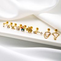 1 Piece Ig Style Vintage Style Geometric Flower Bow Knot Plating Inlay Titanium Alloy Zircon 18k Gold Plated Lip Stud Ear Studs main image 6