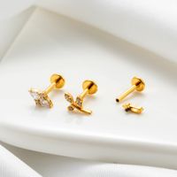 1 Piece Ig Style Vintage Style Geometric Flower Bow Knot Plating Inlay Titanium Alloy Zircon 18k Gold Plated Lip Stud Ear Studs main image 8