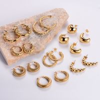 1 Pair Vintage Style Solid Color Plating 304 Stainless Steel 18K Gold Plated Ear Studs main image 3