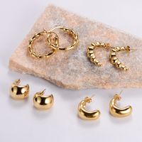 1 Pair Vintage Style Solid Color Plating 304 Stainless Steel 18K Gold Plated Ear Studs main image 4