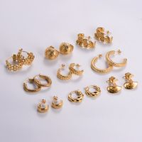 1 Pair Vintage Style C Shape Round Plating 304 Stainless Steel 18K Gold Plated Ear Studs main image 4